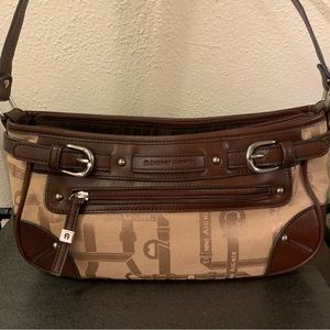 Vintage Etienne Aigner Logo Shoulder Bag- Brown and Tan w/ Silver Toned Hardware